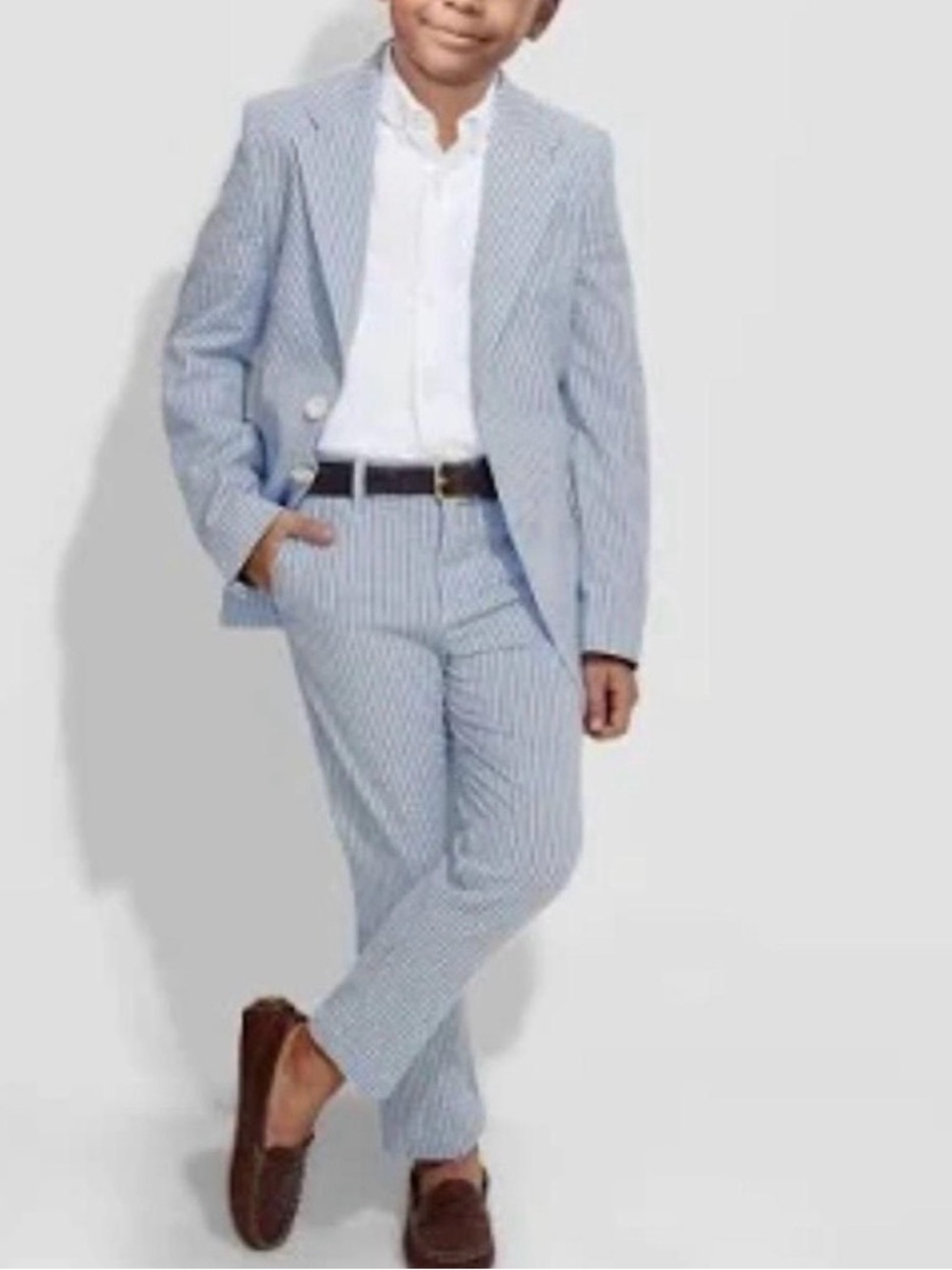 J Crew Factory Crewcuts Blue & White Striped Seersucker Blazer - Picture 3 of 6
